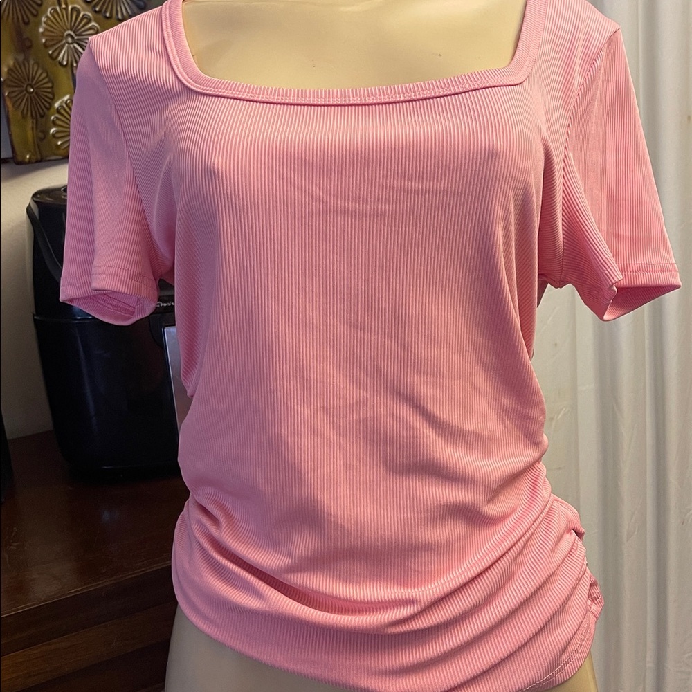 Pink Ribbed Short Sleeve Top - Picture 2 of 3